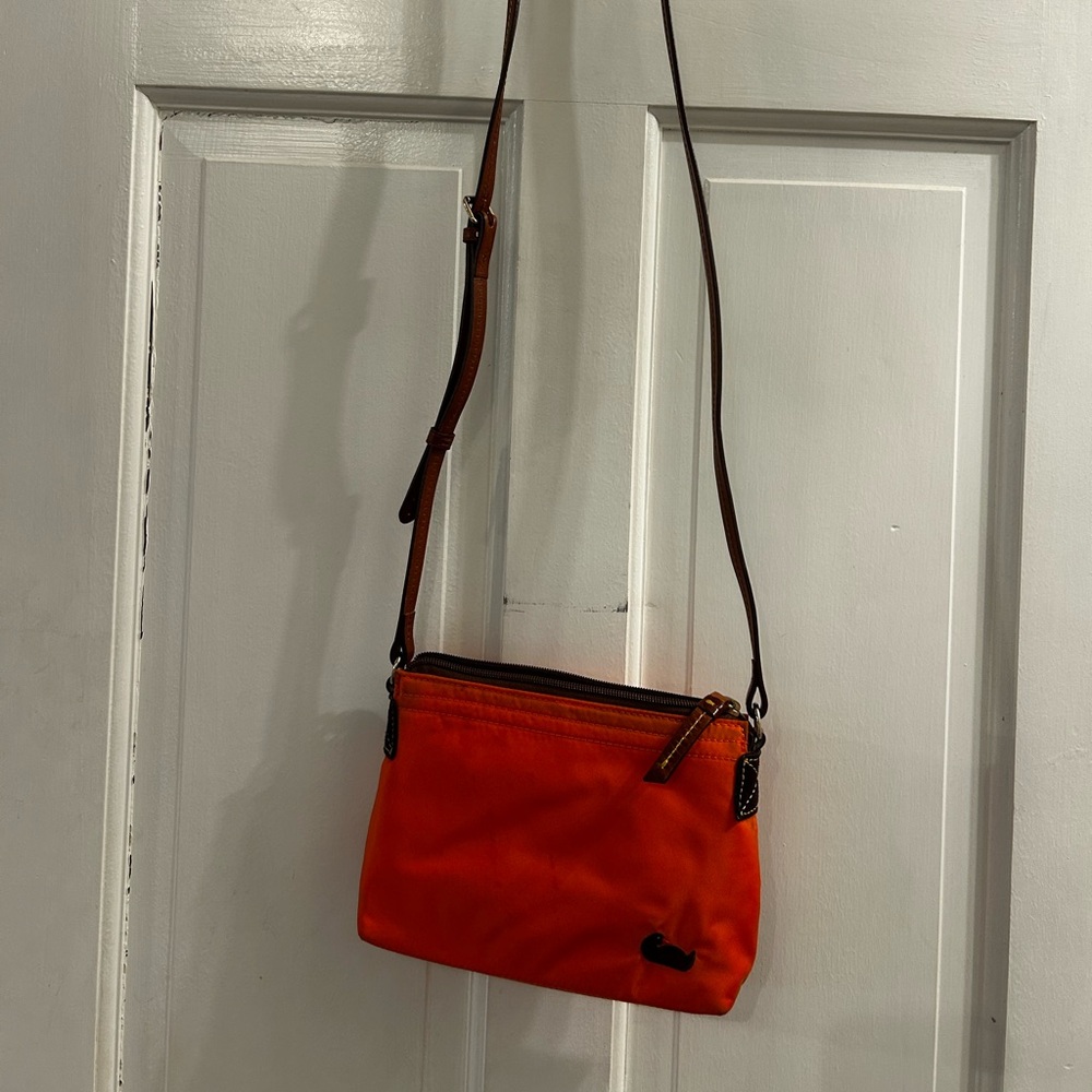 Dooney & Bourke Orange Crossbody Bag with Brown Strap